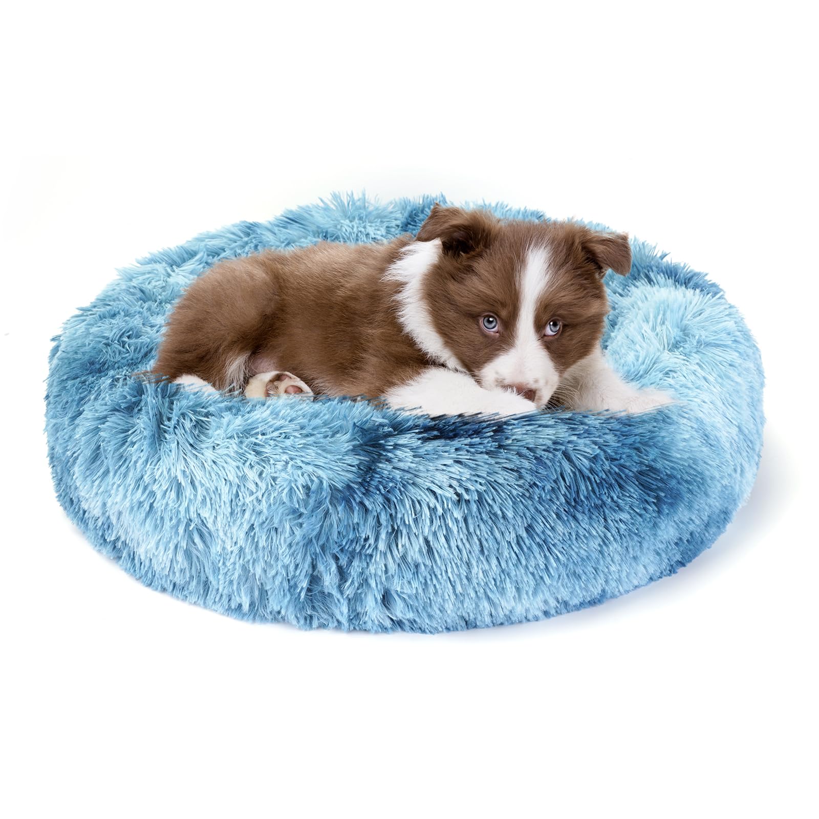 Belababy Donut Calming Dog Cat Bed, Fluffy Washable Plush for Small Medium Large Pets, Anti-Anxiety Round Puppy Bed With Anti-Slip Bottom (XS, Gradient Blue) — image 1