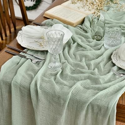Artoid Mode Boho Sage Green Gauze Table Runner 400 cm 100% Polyester