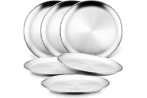 HaWare 6-Piece 18/8 Stainless Steel Plates, Metal 304 Dinner Dishes for Kids Toddlers Children, 9 Inch Feeding Serving Camping Plates, Reusable Dinnerware, Shatterproof & Non-toxic, Dishwasher Safe