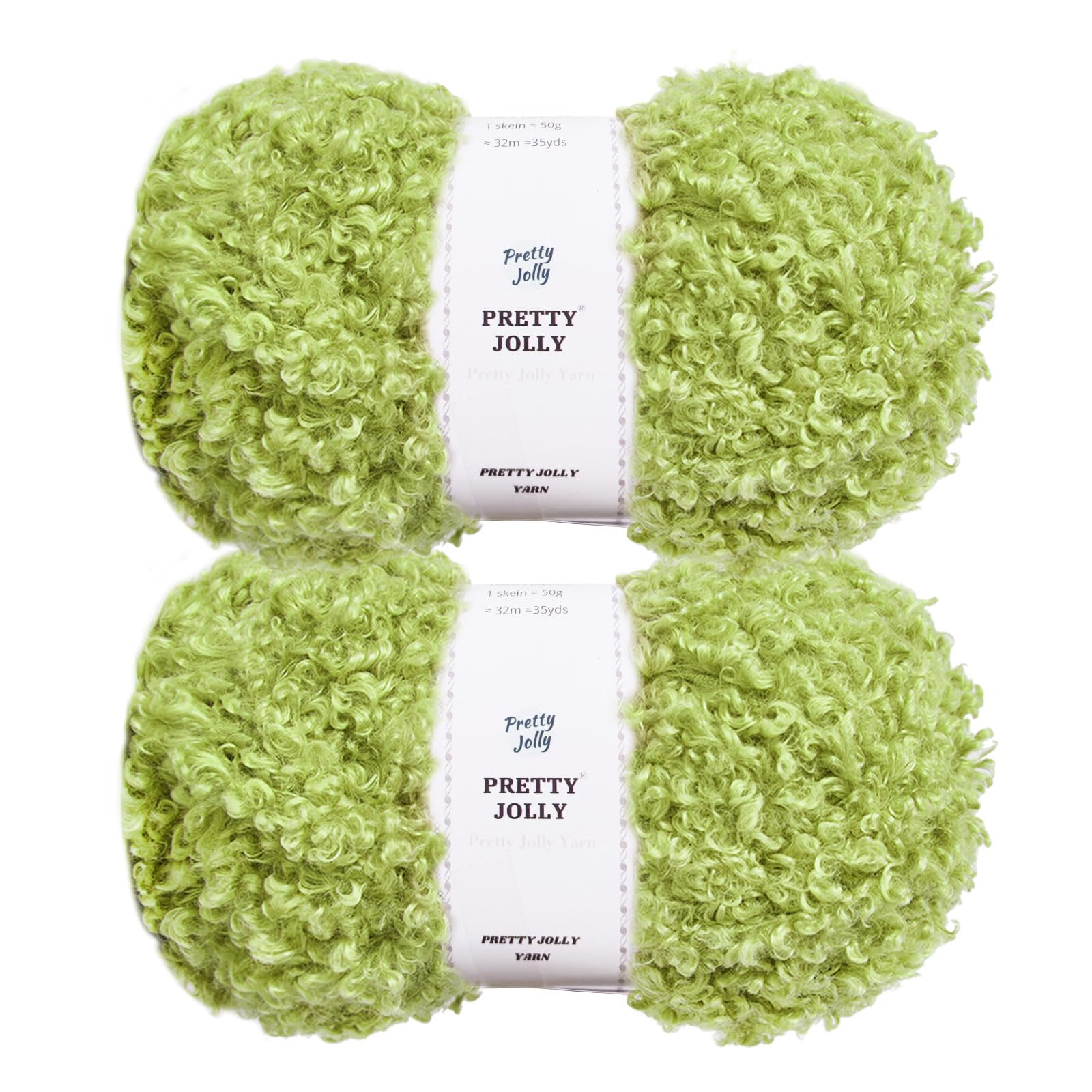 Pretty Jolly Teddy Fur Yarn - Super Soft, Chunky, Faux Fur, Fuzzy, Eyelash Yarn for Crochet/Knit - Total Length 2×50m (100g×2) - Tender Green