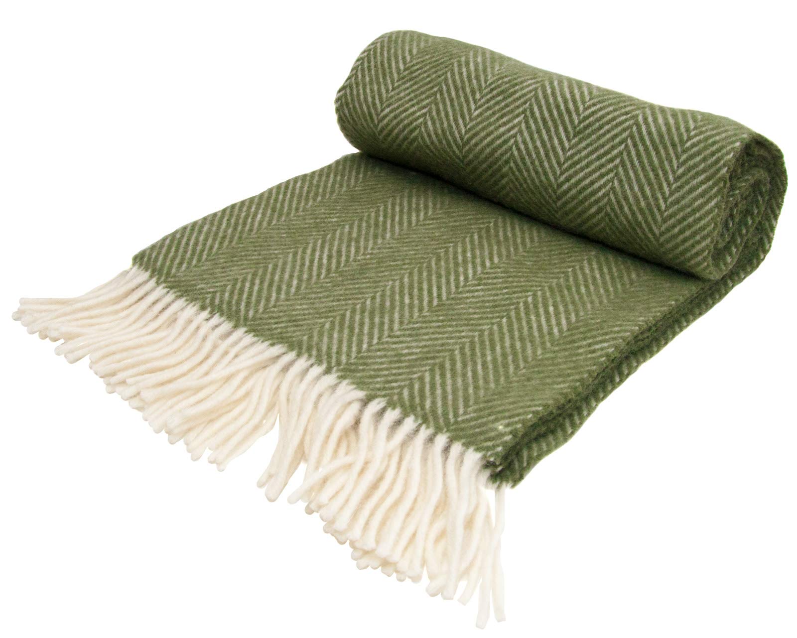 Herringbone - Pure New Wool - Knee Rug/Small Blanket - Olive - British Made by Tweedmill