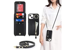 DEYHU iPhone 14 Plus Phone Case with Card Holder for Women, iPhone 14 Plus Case Wallet with Strap Credit Card Slots Crossbody with Kickstand Zipper Shockproof Case for iPhone14Plus - Black