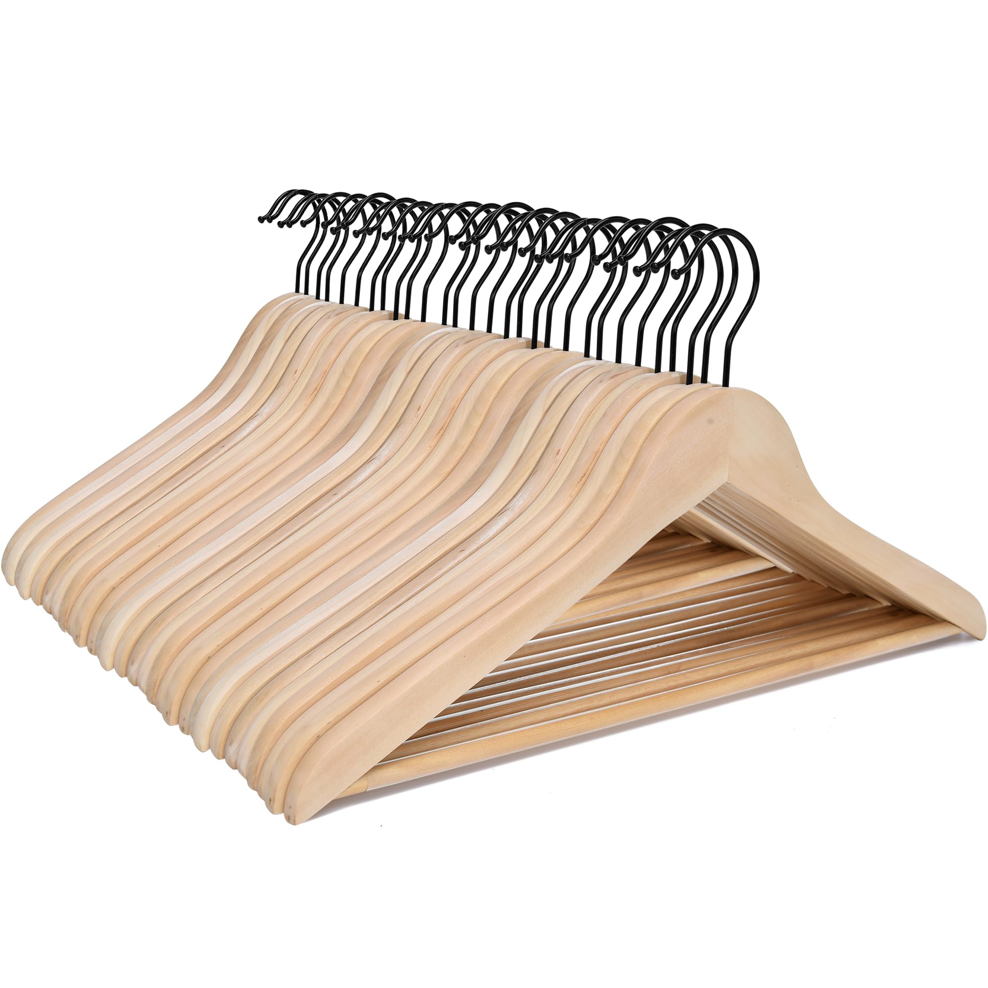 Photo 1 of JS HANGER Wooden Coat Hangers, 30 Pack High Grade Wood Suit Hangers with Non Slip Pant Bar - Extra Smooth and Splinter Free, Unvarnished