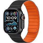 Tasikar Magnetic Bands Compatible with Apple Watch 49mm 46mm 45mm 44mm 42mm Soft Silicone Replacement Loop Wristband for iWatch Ultra 3 2 1 SE Series 11 10 9 8 7 6 5 4 3, Black-Orange