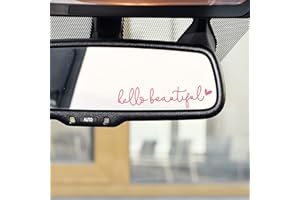 OFLYDESIGNS 3x Hello Beautiful Rearview Mirror Decal, Vanity Mirror Stickers, Rear View Mirror Vinyl Decal, Car Accessories Gifts, Water Bottle Decal For Women, Car Window Decal, Self Affirmations Decal