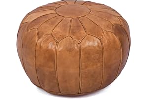Moroccan Leather Handmade Pouf Ottoman Cover – Unstuffed Foot Stool, Boho Foot Rest for Living Room, Bedroom – Gift for Housewarming or Weddings