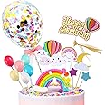 MOVINPE Happy Birthday Cake Topper, Rainbow Cloud Cake Decoration, Confetti Balloons, for Boys Girls Kids Birthday Party Decoration