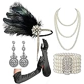 Cizoe Flapper Accessories for Women,20s Great Gatsby Accessory Set 1920s Headpiece Flapper Headband Gloves Necklace