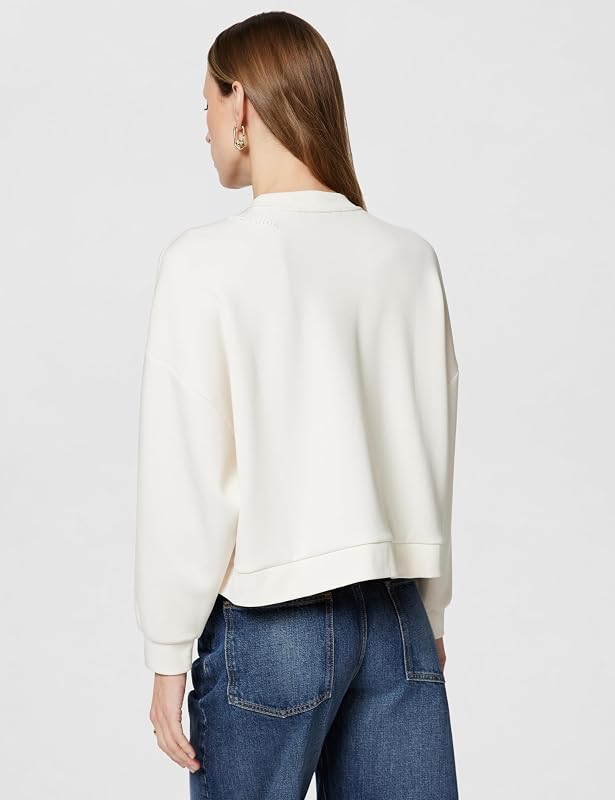 Sudadera de Manga Larga para Mujer, con Logotipo de Letras, Ajuste Relajado, Color Blanco, M, ISO, M