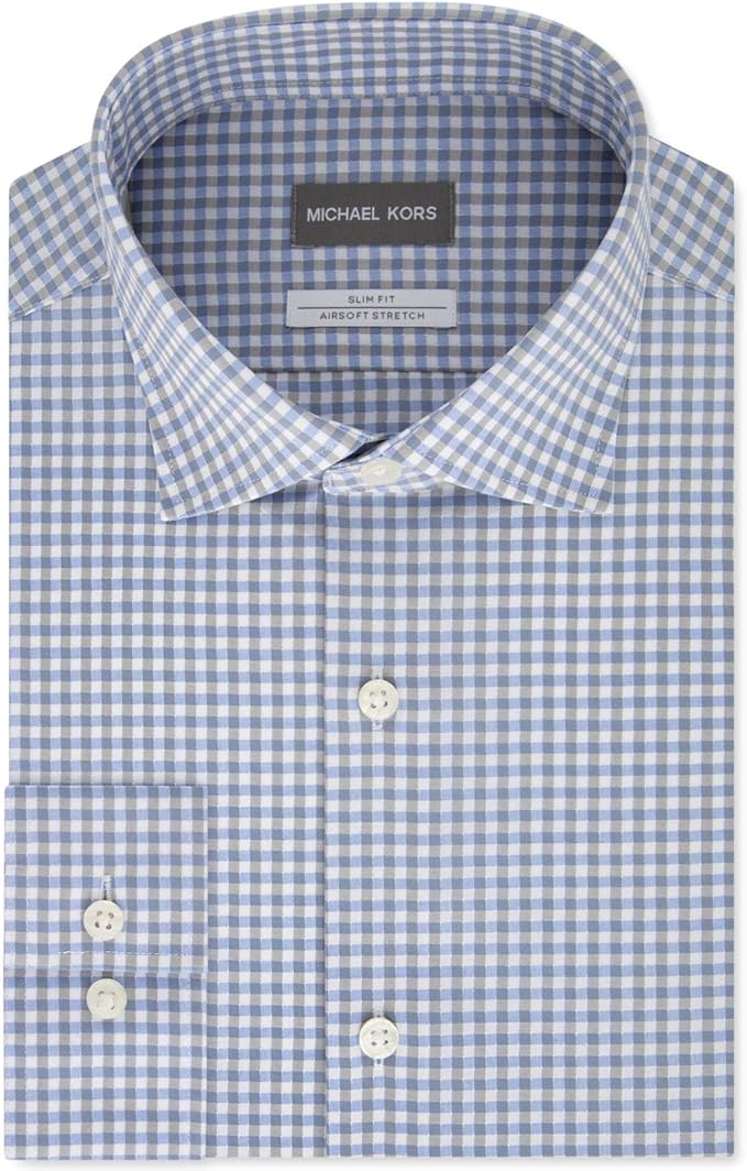 Amazon.com: Michael Kors Mens Dress Shirt Slim Fit Plaid Printed Blue ...