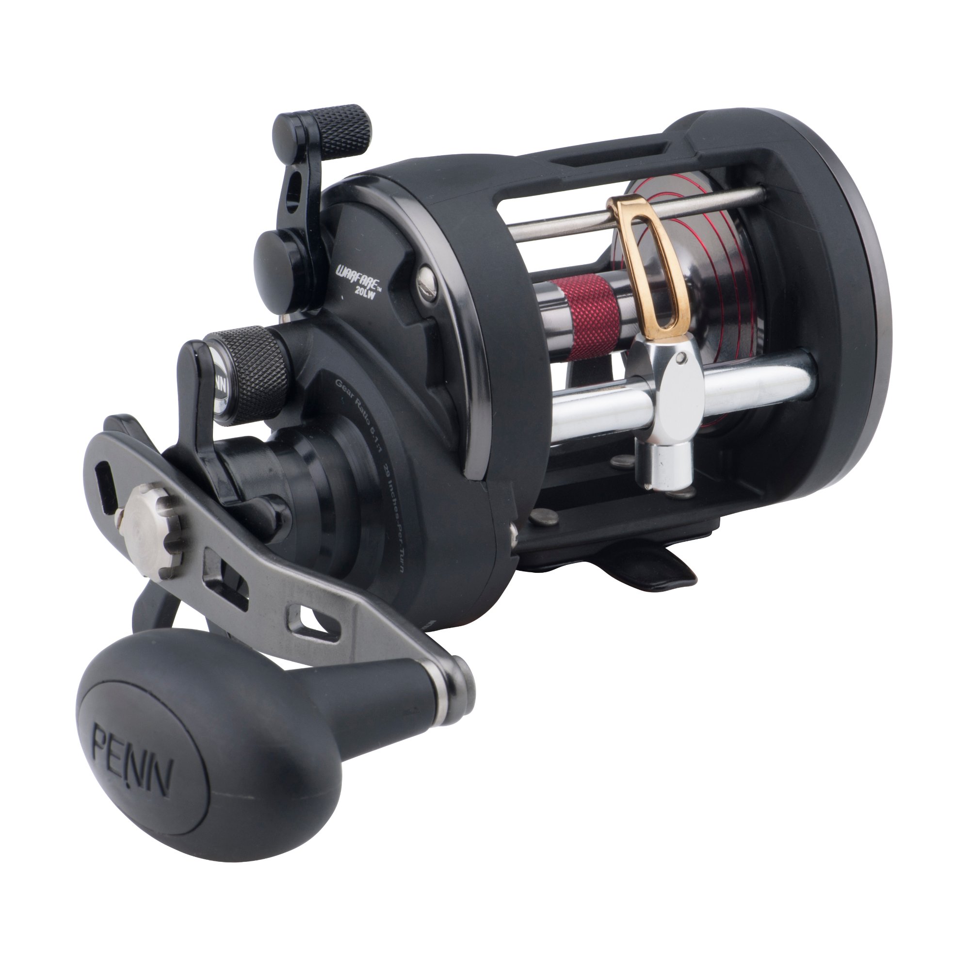 PENN Warfare™ Level Wind, Fishing Reel, Conventional Reels, Sea - Inshore/Nearshore Fishing, Saltwater Boat or Kayak Fishing,Unisex, Black/Red/Smoke, 30 | Left Hand