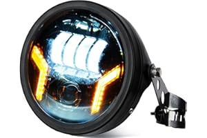 HENGTUAOTO 7inch LED Motorcycle Headlight with White DRL Amber Turn Signal Light with Headlight Housing Bucket Mount Brackets Compatible with CB400 CB1300 Vulcan custom XS650 Chopper Cafe Racer Bobbe