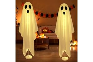 GOMALL 2 Pack Halloween Decorations Outdoor,Cute Spooky Halloween Decorations Indoor, Giant Halloween Light Up Ghost With LED Light For Halloween Party Decorations,Ghost Decor For Door,Front Porch,Yard Decor