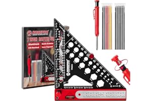 RONGPRO 8 in 1 Rafter Square with Carpenter Pencil, Multi-Purpose Carpenter Square Tools: Square, Protractor, Steel Ruler, MarkingGauge, T-Bevel Gauge, Bubble Level