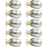 Vesmikit 10 Pack Brushed Nickel Door Knob, Round Interior Door Knobs for Hallway Closet, Non-Locking Passage Door Knobs, Keyless Door Handles for Left/Right Handle Doors