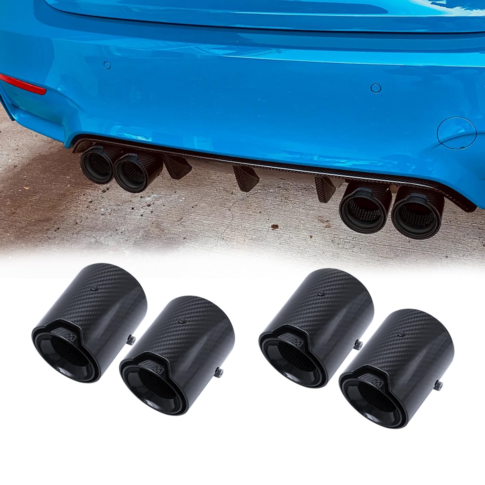 Photo 1 of 4pcs Carbon Fiber Exhaust Tips for BMW F87 M2 F80 M3 F82 F83 M4 Stainless Steel Tailpipe Tip (M Performance Exhaust)