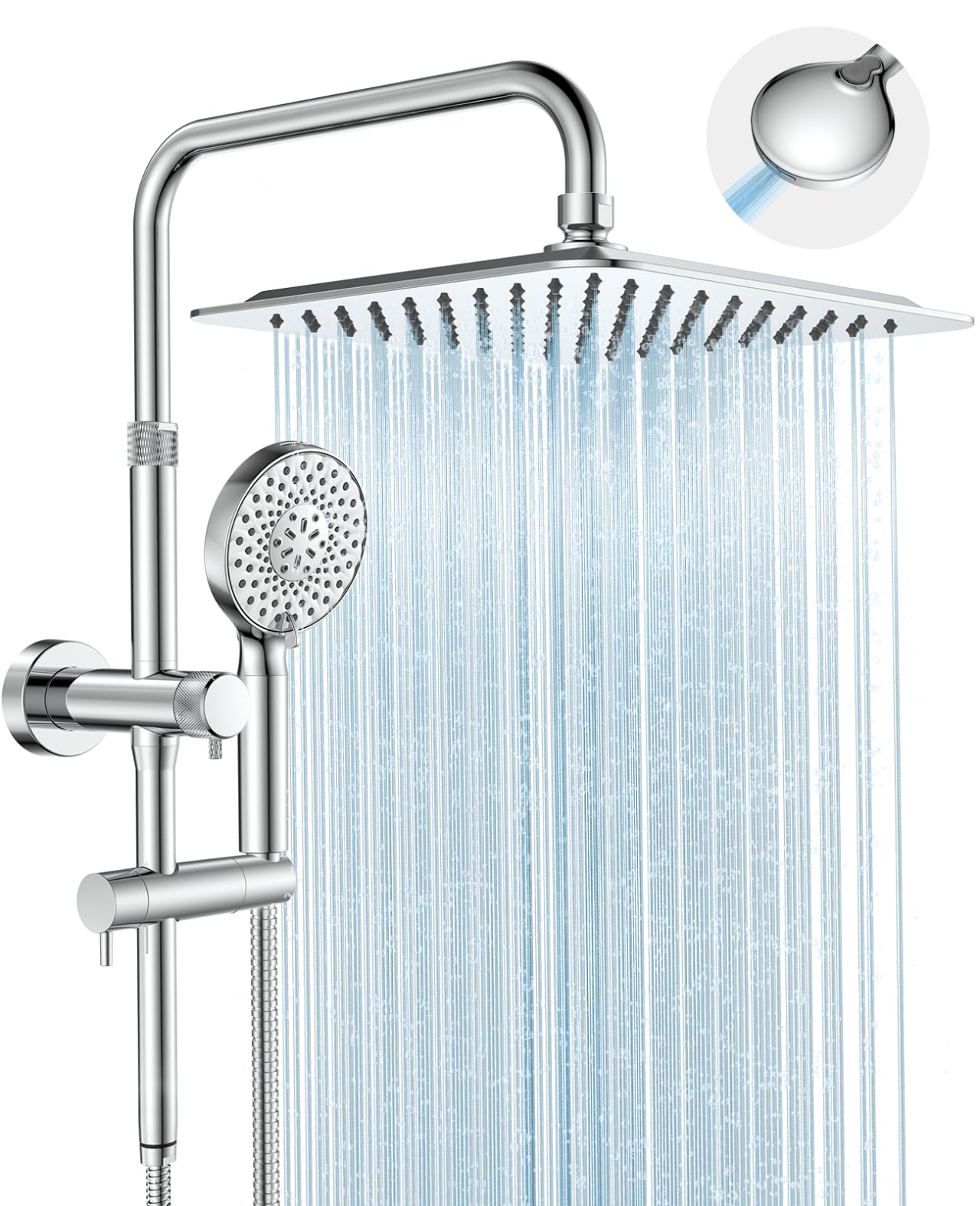 Photo 1 of MakeFit Rainfall Shower Heads with Handheld Combo - 10 Inch High Pressure Rain Shower Head, 9 Modes Handheld Shower Head with Height Adjustable Shower Extension Arm and Slide Bar - Chrome