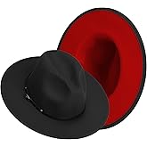 SAJUZEN Wide Brim Fedora Hats for Women Mens Felt Fedora Hats with Belt Buckle