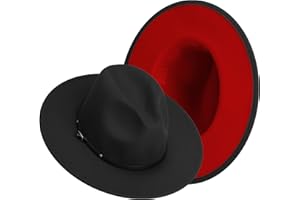 SAJUZEN Wide Brim Fedora Hats for Women Mens Felt Fedora Hats with Belt Buckle