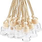 DMuuuDM 20 Pcs 8ml Hanging Car Air Freshener Diffuser,Empty Clear Glass Essential Diffuser Oil Aromatherapy Fragrance Perfume Pendant Glass Vials with Wooden Caps & Hanging String,Cylindrical