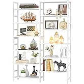 Homykic Double Wide Bamboo Bookshelf White, 6-Tier Large Open Bookcase with 12 Display Shelves, 6ft Tall Freestanding Book Sh