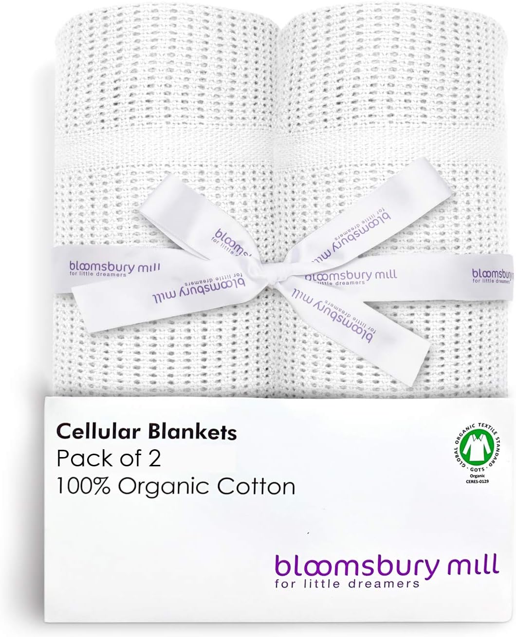 Bloomsbury Mill - 2-Pack 100% Organic Cotton Cellular Baby Blankets with Gifting Ribbon – Soft, All Natural & Breathable -...