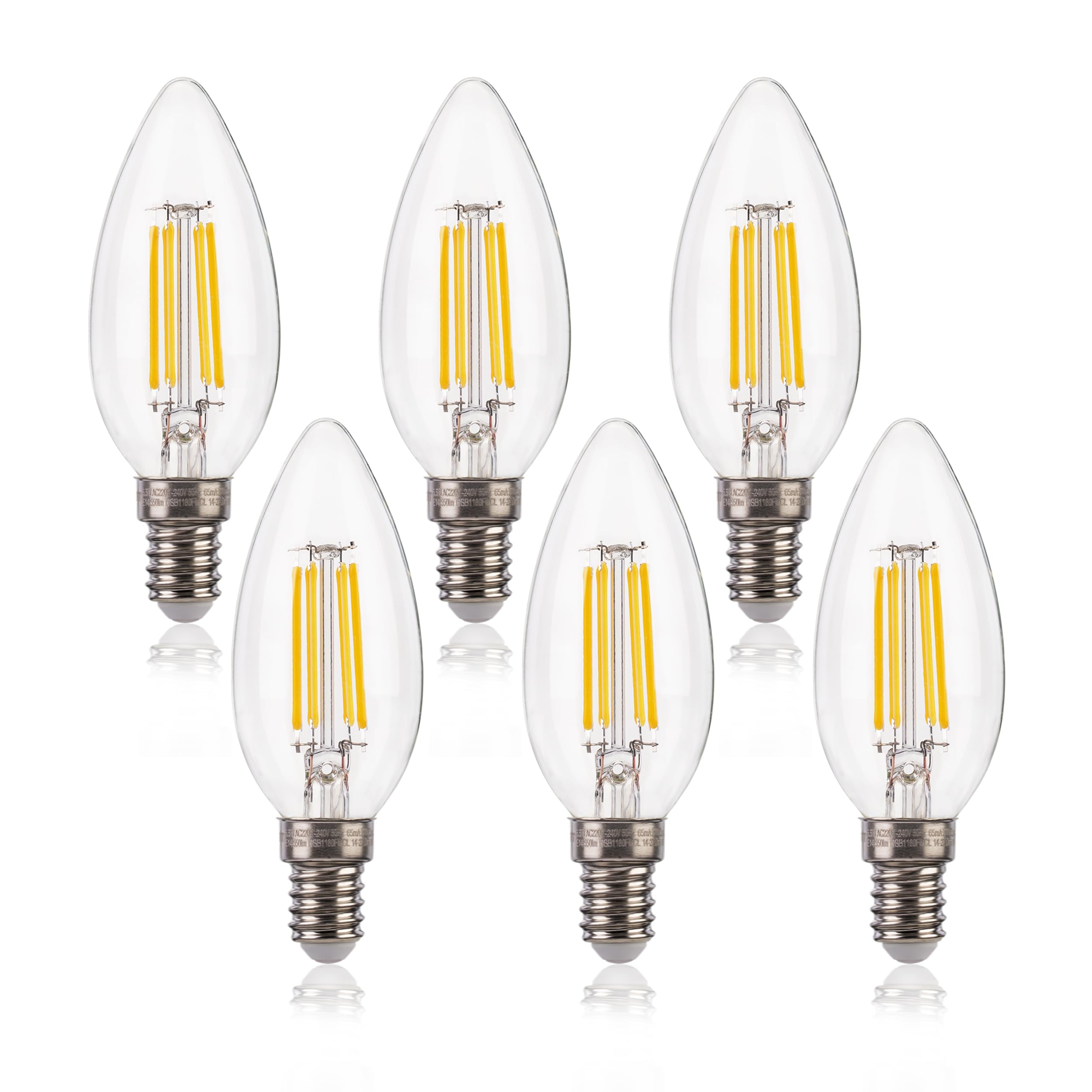 FLSNT Dimmable E14 LED Light Bulb 40W Equivalent, 5.5W C35 LED Filament Small Screw in Light Bulbs, 550LM SES E14 Candle Bulb 2700K Warm White, Clear Glass, Pack of 6