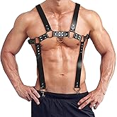 Pacify Mens Leather Harness, Adjustable Goth Men Body Chest Harness, Steampunk Shoulder Belts Suspenders for Costume Parties