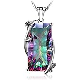 JewelryPalace Multicolor Luxurious 15.2ct Rectangle Genuine Mystic Quartz Pendant Necklaces for Women, 14K White Yellow Rose Plated Gold 925 Sterling Silver Natural Gemstones, 18 Inches Chain