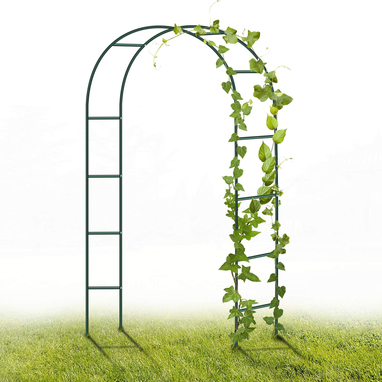 YAOBLUESEA Metal Garden Arch, 2.4M Garden Archway Powder-Coated Steel Trellis for Plants Support Roses Climbing Archway Garden Decoration (Green)