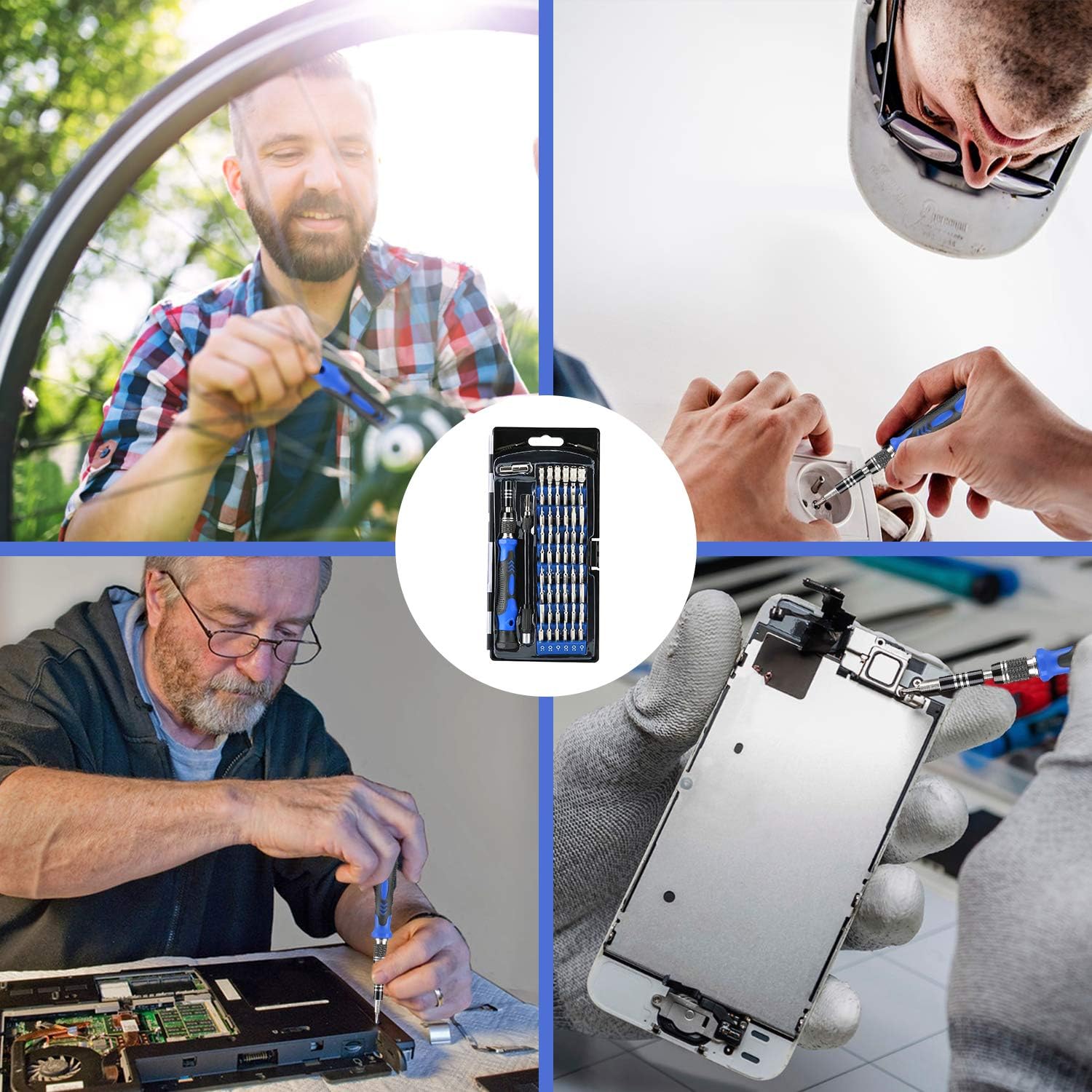 Hautton Precision Screwdriver Set, 60 in 1 with 56 bits Magnetic Screwdriver Kit, Stainless Steel Professional Repair Tools Kit for Phone, Laptop, PC, Camera, Game Console, Glasses, and More –Blue: Home Improvement