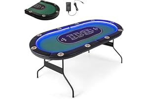 Giantex 10 Players Poker Table with Cup Holder, Folding Casino Leisure Table with 4 USB Ports, Extra Lights, Easy to Assemble