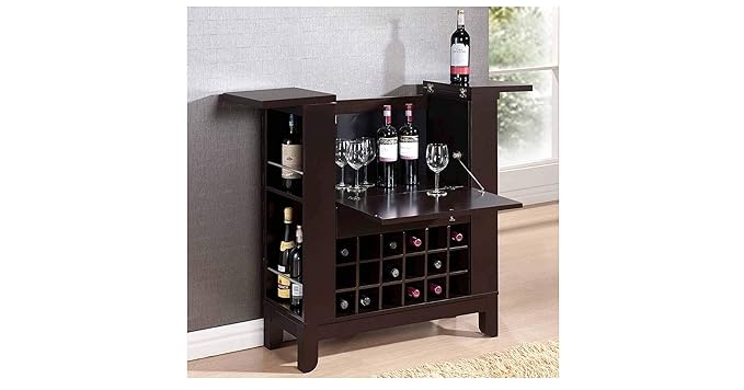 Aprodz Mango Wood Wine Storage Genoa Stylish Bar Cabinet for Living Room | Dark Brown