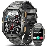Military Smart Watches for Men (Answer/Make Calls), Watches for Men with Blood Pressure/Heart Rate/Sleep/100+ Sport Modes, 2.02'' Fitness Smart Watch, Waterproof Fitness Tracker for Android and iPhone