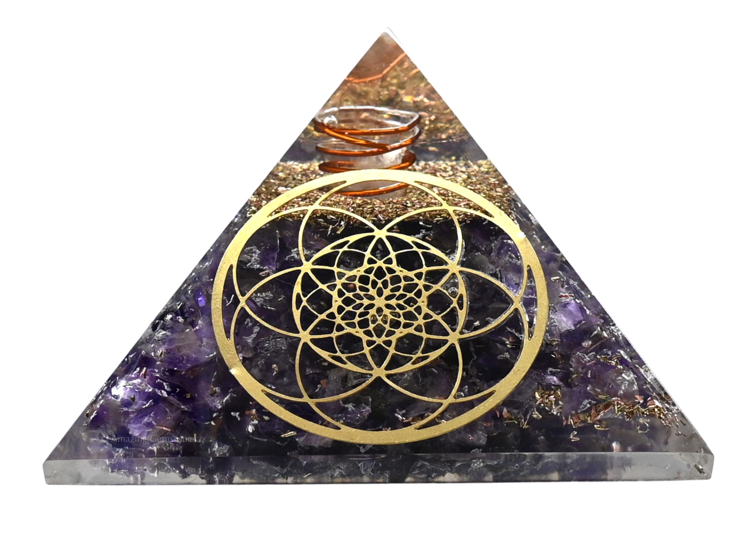 Large Orgone Pyramid | Amethyst Pyramid Crystal | Sacred Flower of Life Orgonite Pyramid | Organ Pyramids Positive Energy Healing