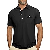 JEMLDL Mens Polo Shirt with Pocket Quick Dry Breathable Performance Golf Shirts Stretch Slim Fit 4 Button Placket Tops