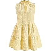 winkbay Women's Floral Jacquard Ruffle Mini Dress Summer V Neck A Line Flowy Going Out Dresses Vacation Outfits