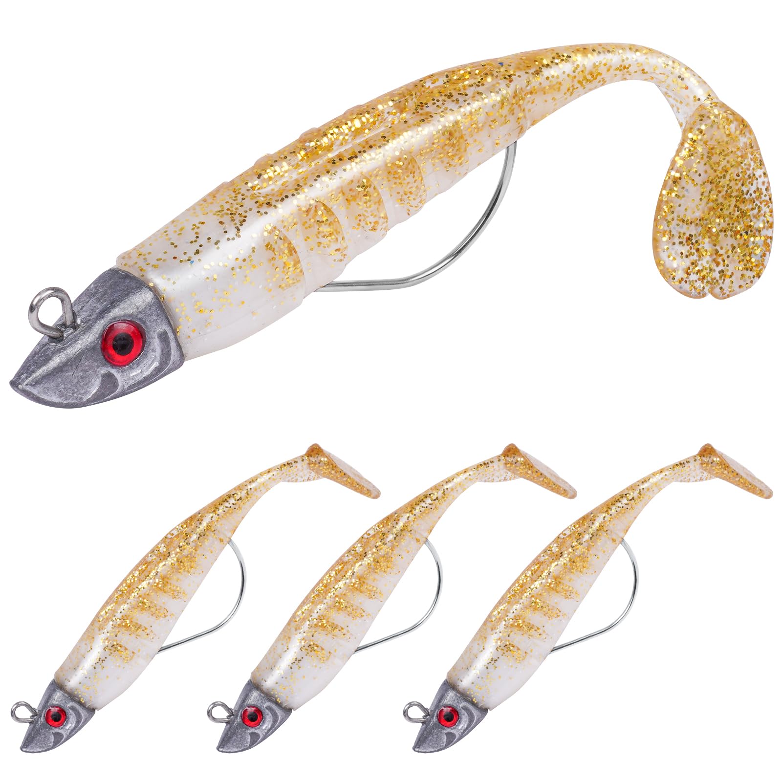 HOTUT Soft Fishing Lures Kit, Fishing Hook Easy Catch Pre-Rigged Soft Lures, Silicone Swimbait Artificial Bait, Ultra Realistic Shape and Action for Predator Fishing - Pike, Zander, Perch, Bass, Trout