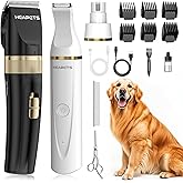 HEAPETS Dog Hair Clippers for Grooming Kit and Dog Paw Trimmer Nail Grinder for Grooming, Low Noise Rechargeable Cordless, Shaver Grooming Supplies for Pet Cats Dogs (Black, White)