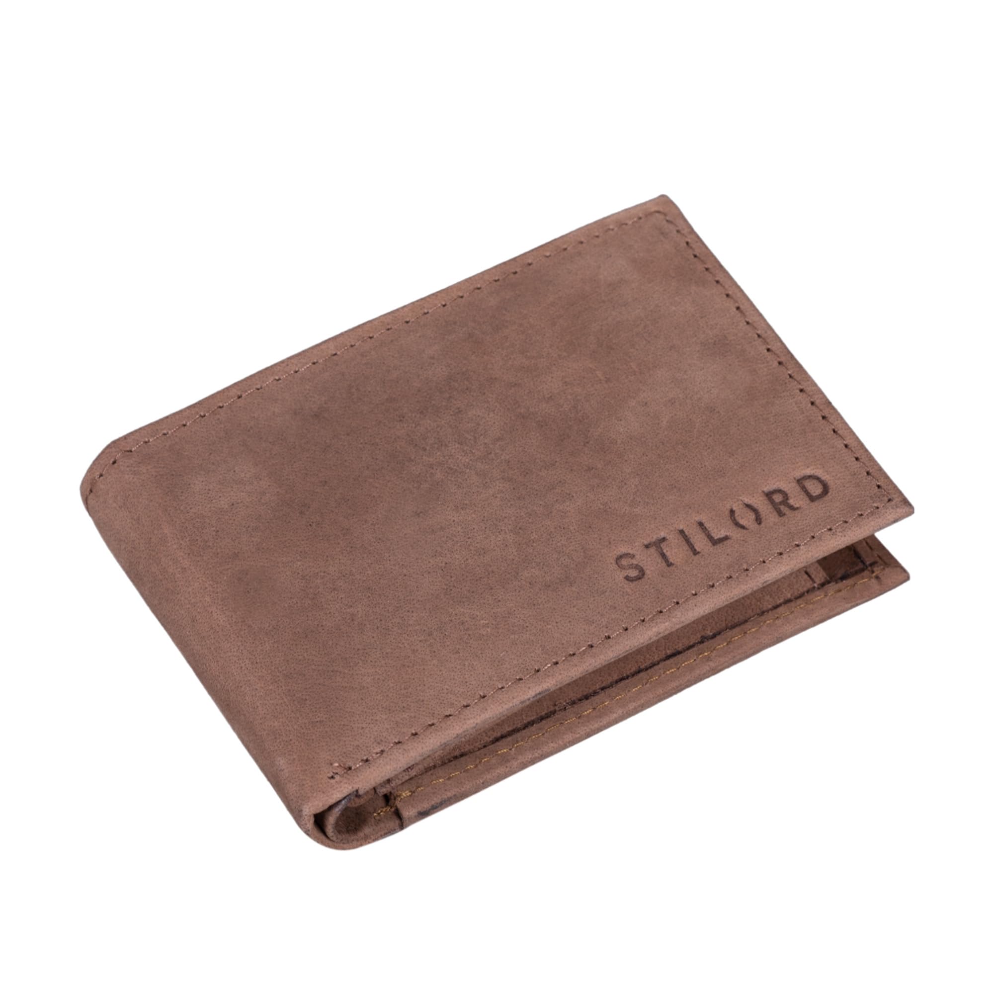 STILORD "Lincoln" Slim RFID Wallet Leather Mini Wallet for Men NFC Protection Vintage Purse Small Credit Card Holder Coin Pocket Genuine Cow Hide Gift Box Colour:Austin - Brown
