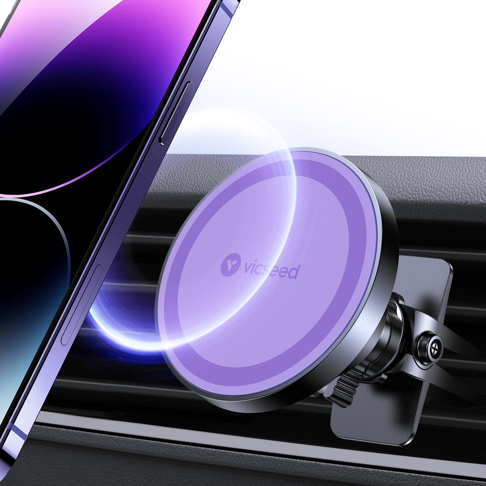 VICSEED for MagSafe Car Mount [Upgraded Strongest Magnet Power] Magnetic Phone Holder for Car Vent 360 Adjustable Magnetic Phone Mount for iPhone 17 Pro Max 16 15 14 13 12 Plus Mini, Purple Image