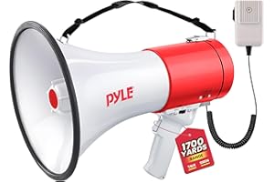 Pyle Megaphone Speaker PA Bullhorn - with Built-in Siren 50 Watts Adjustable Volume Control & Record Function - Ideal for Foo