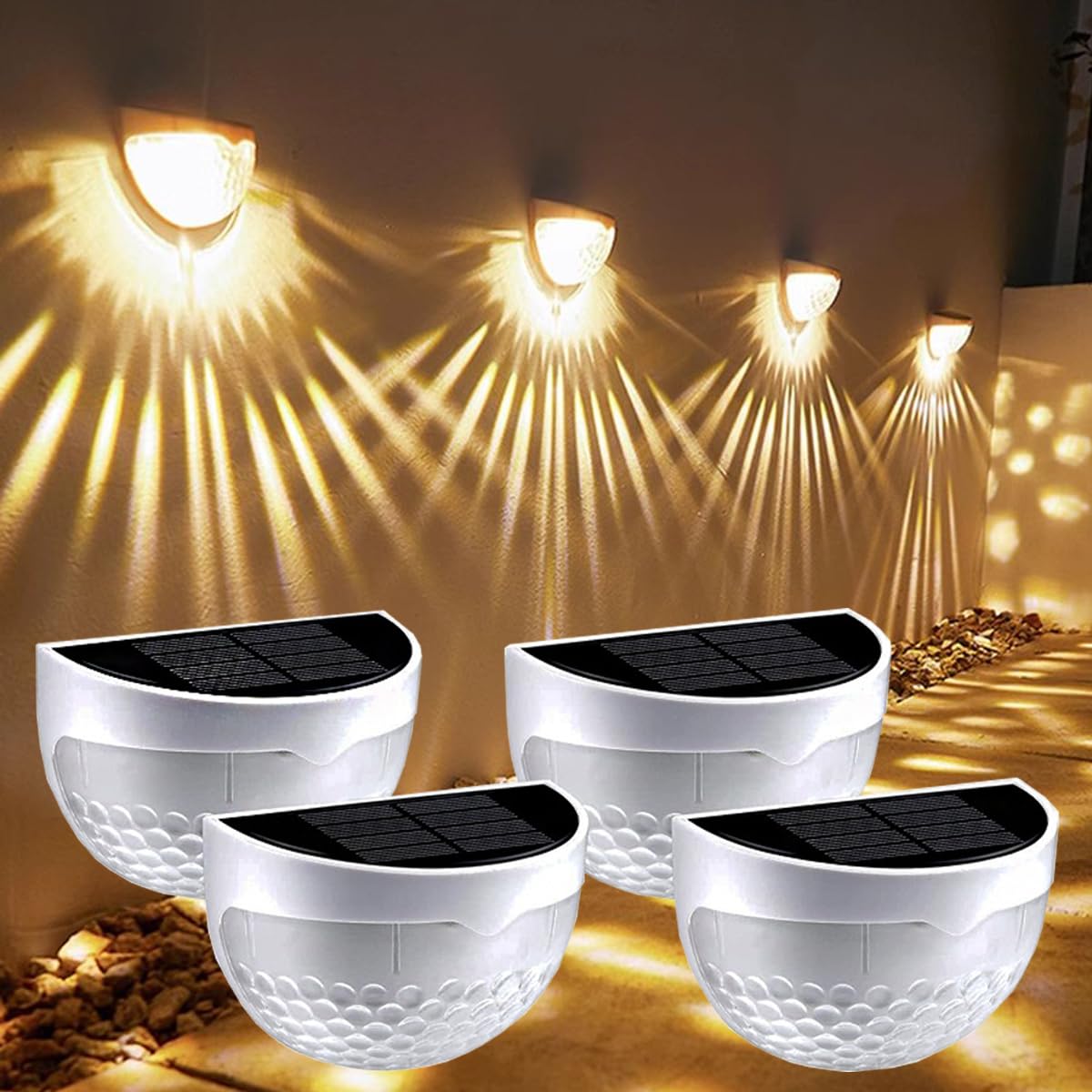 KINGGOO Solar Fence Lights, Outdoor Garden Decorative LED Wall Lights - Waterproof, Solar Powered for Wall, Garden, Patio, Fence, Yard, Garage, Stairway, Gate (4 Pack)