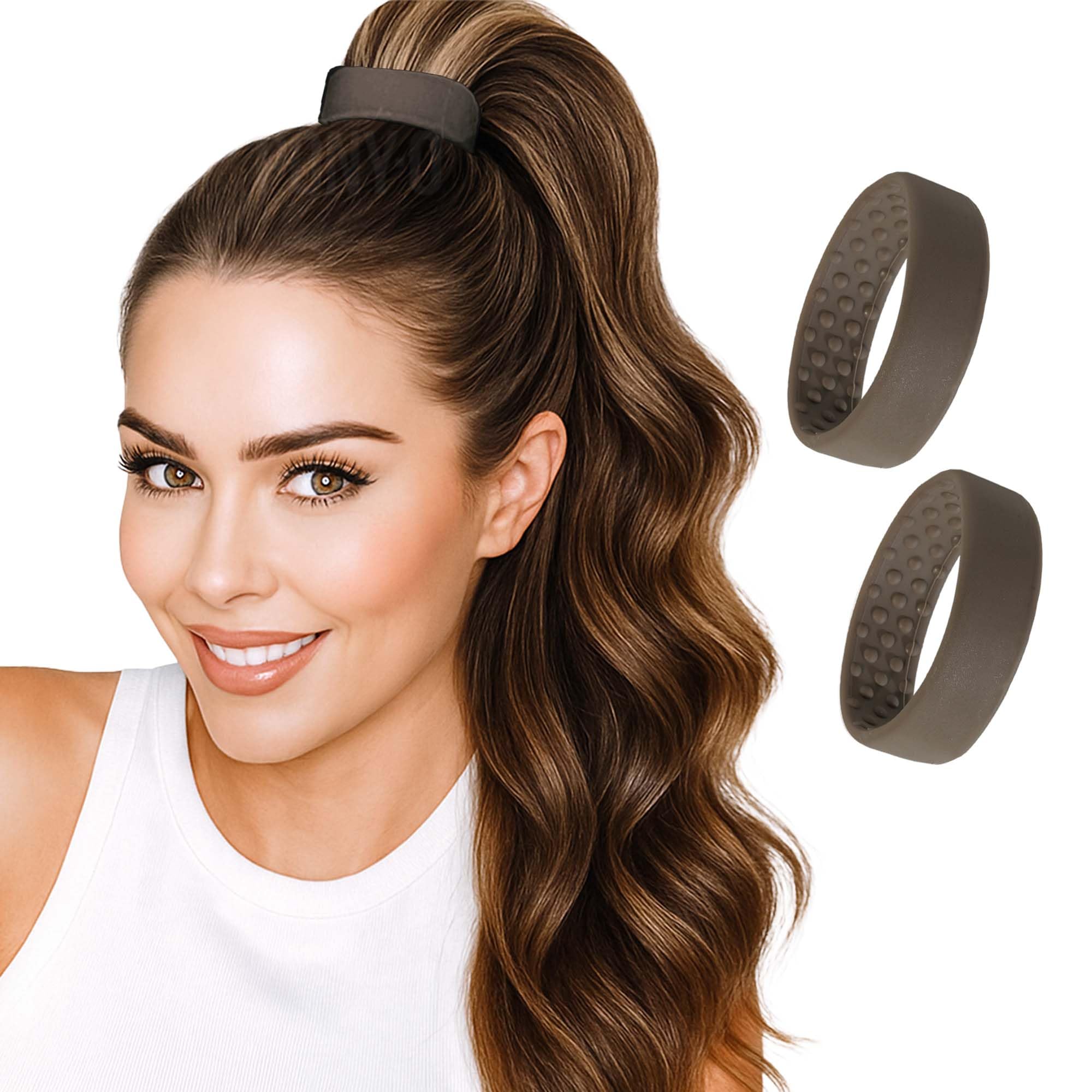 2 Medium PONY-Os for Fine to Normal Hair or Slightly Thick Hair Volumizing, Comfortable & Non-Damaging (Brown)
