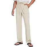 Tallemon Tall Mens Casual Linen Pants 31/33/35/37 Inseam Beach Slacks Summer Long Drawstring Straight Leg Relaxed Fit