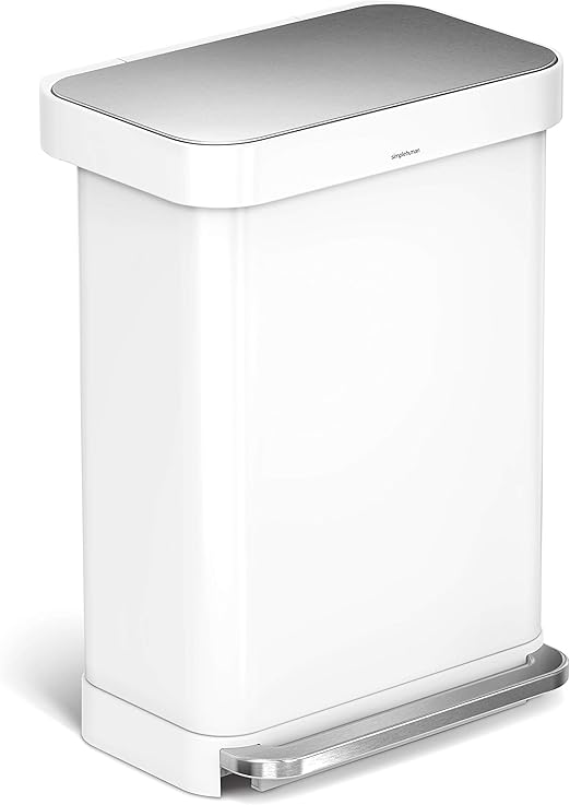 simplehuman CW2026 55L Rectangular Pedal Bin with Liner Pocket, White