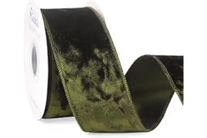 Ribbli Olive Green Velvet Wired Ribbon 2.5 Inch Crushed Velvet Christmas Ribbon for Gift Wrapping Christmas Tree Decoration Crafts Wreaths Supplies-Continuous 10 Yards