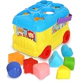 Playkidiz Bus Shape Sorter Toy - Kids Block Sorter with 16 Colorful Shapes - Sorting Toys for Toddlers 1-3 - Creative Play Learning Skills Development