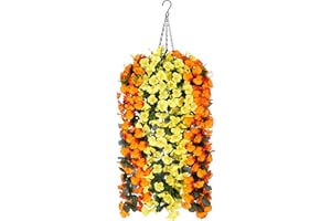 HYEFLORA Artificial Faux Fall Autumn Hanging Flowers Plants Baskets for Outdoor Outside, Fake Orange Yellow Silk Orchid in Planter UV Resistant Realistic for Home Porch Patio Balcony Garden Yard