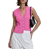 Locachy Women's V Neck Sleeveless Cable Knit Sweater Vest Soft 2025 Summer Button Front Cardigan Tank Tops